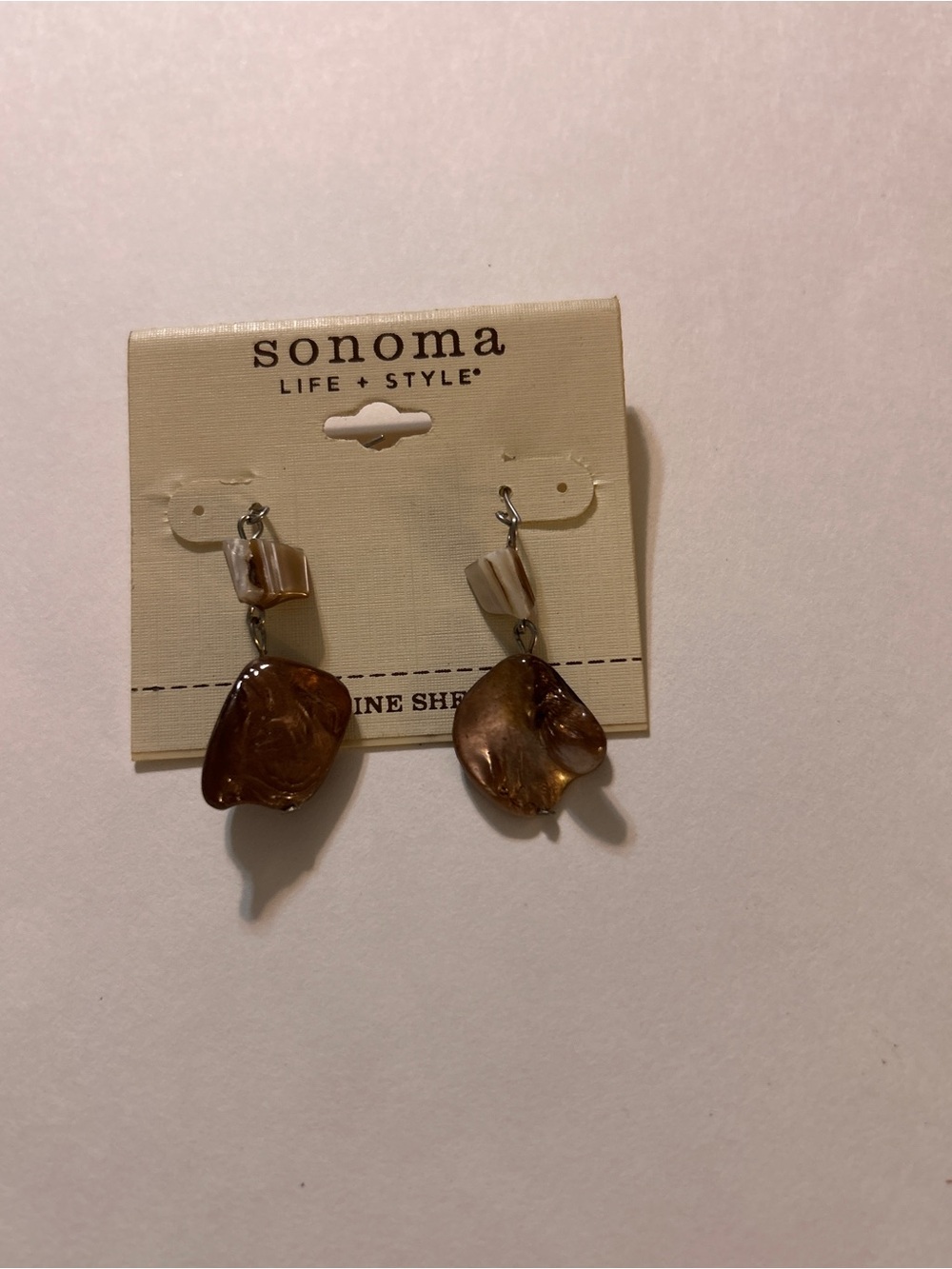 NWT Sonoma Goods For Life Genuine Brown Shell Drop Dangle Earrings Boho